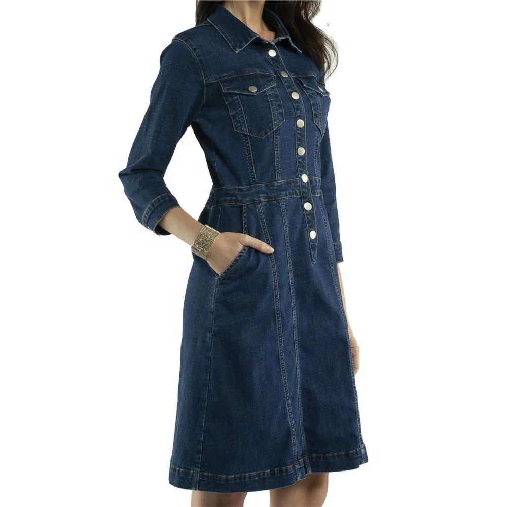 

SKYKINGDOM hot sail denim jeans dress casual jean dress with pockets woman long sleeve denim dress, Shown
