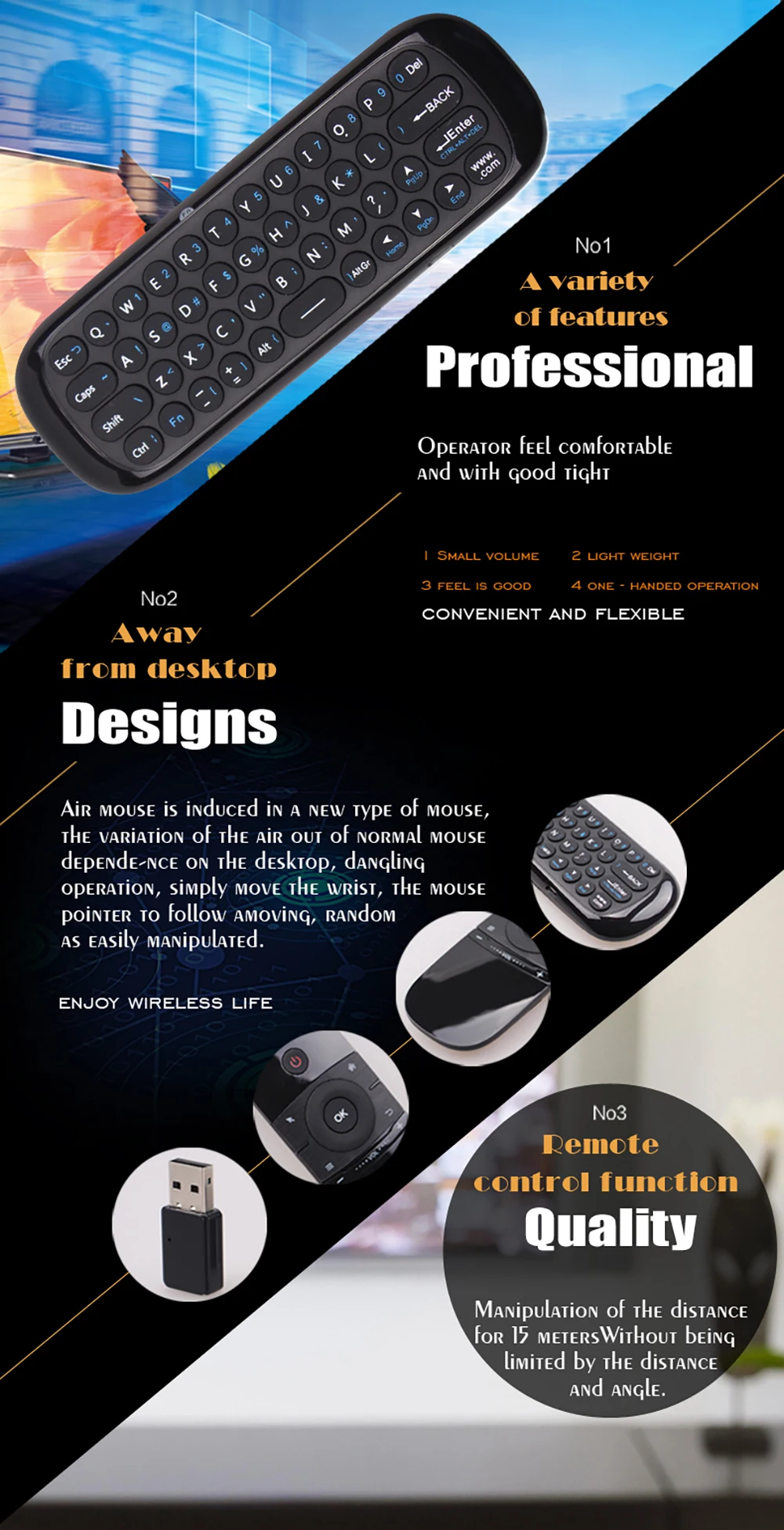 New Design W1 Keyboard Mouse Wireless 2.4g Fly Air Mouse Chargeable