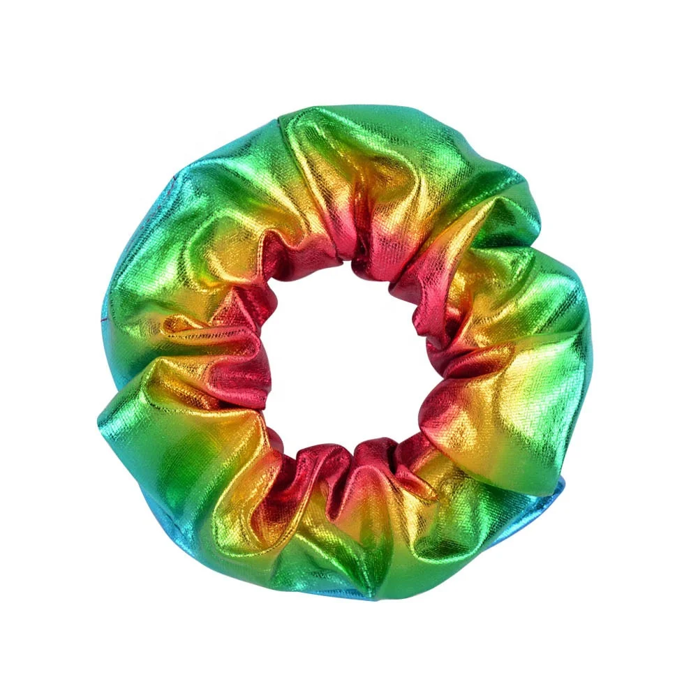 
2020 new fashion unique design wholesale rainbow colorful hair glitter scrunchies pack 