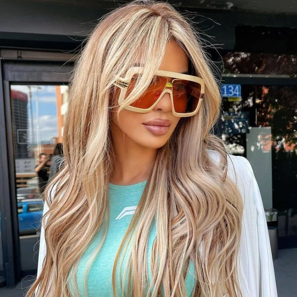 

2408 Fashion Retro Flat Top Oversized Shades Double Bridge Gradient Sun Glasses Brand Men Women UV400 Sunglasses 2022