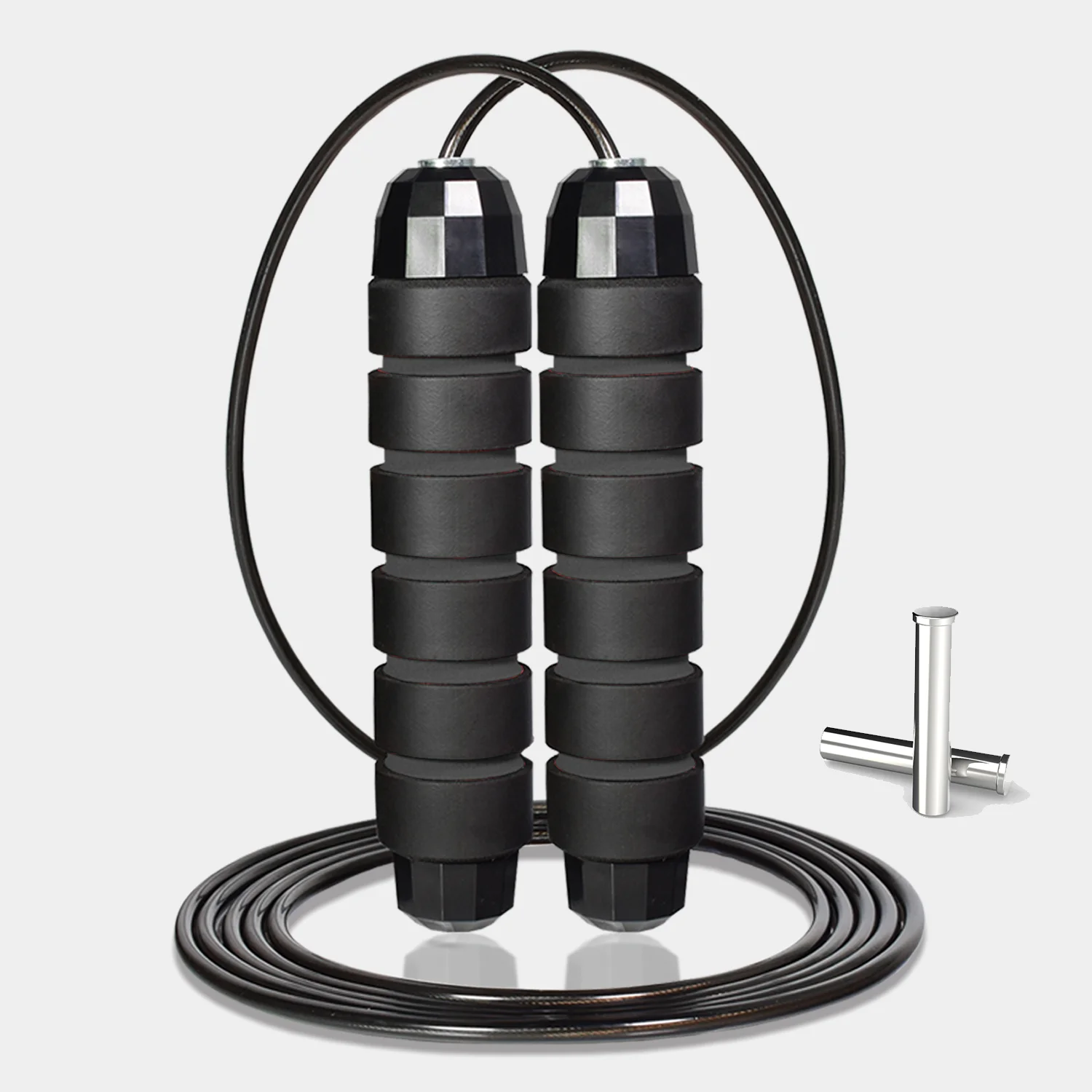 

Professional Gym Adjustable Jumping Plastic PVC Speed Steel Wire Black adult Skipping Rope Jump Rope with weight