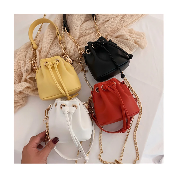 

Vintage Mini Women Bucket Bags High Quality Soft PU Leather Chain Crossbody Bags Fashion Drawstring Clutch Small Handbags Purses