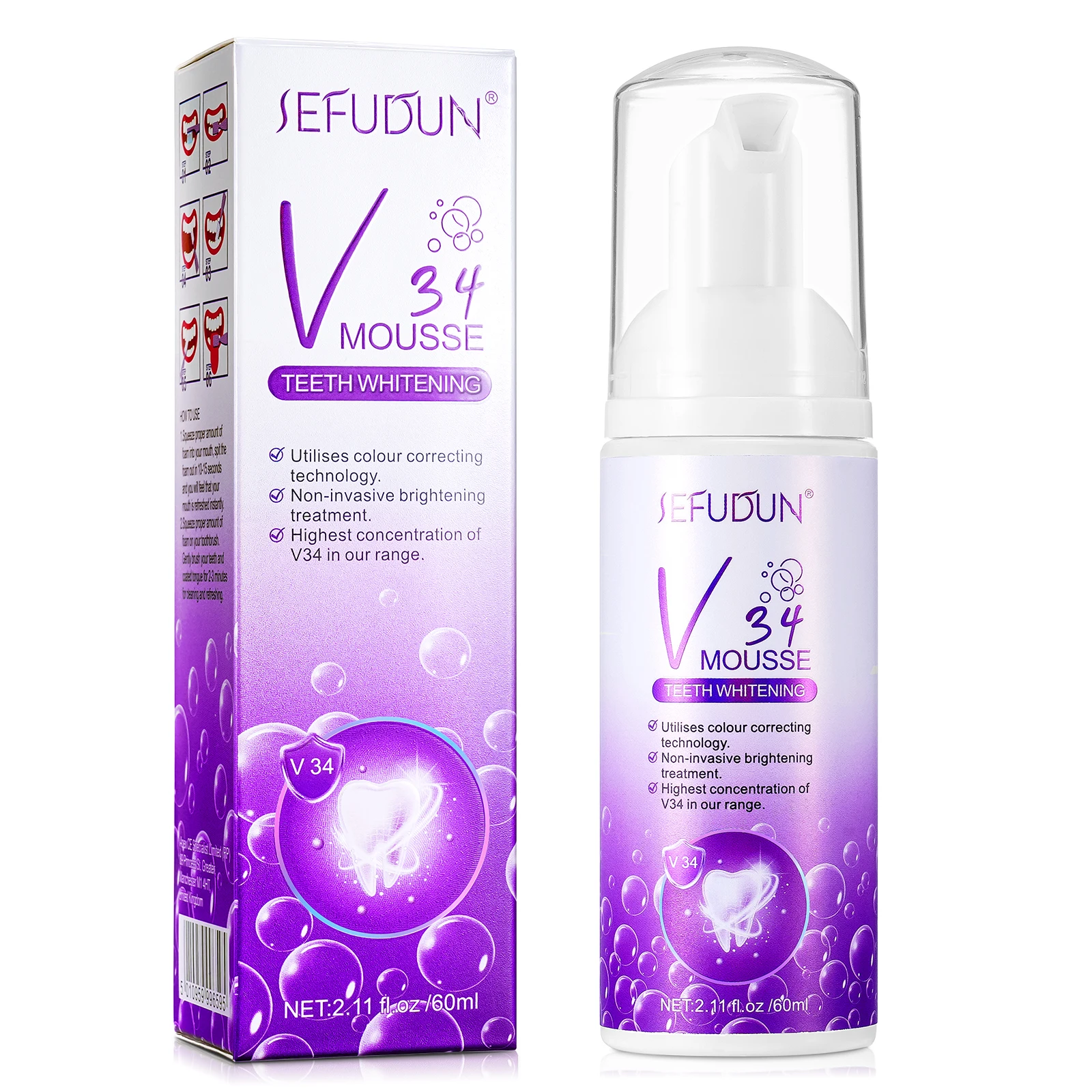 

SEFUDUN Purple Teeth Whitening Mousse Tooth Cleaning White Oral Hygiene Dental Tool Bleaching Remove Stains Toothpaste Foam