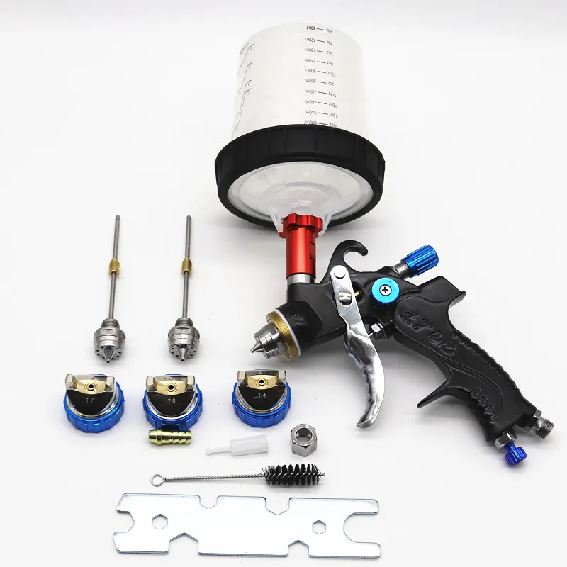 Spray Gun With Adapter And Mix Tank 1.4/1.7/2.0mm Nozzle Hvlp Spray Gun