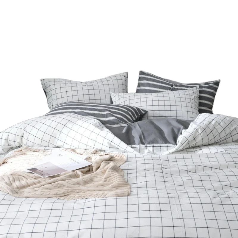 
100% cotton washed yarn dyed white black line check nantong textile bedding fabric 