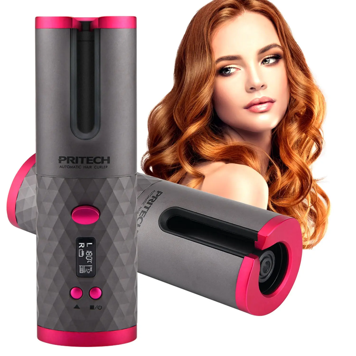 

Pritech Lcd Display Temperature Control Mini Rechargeable Wireless Smart Automatic Hair Curler, Customized