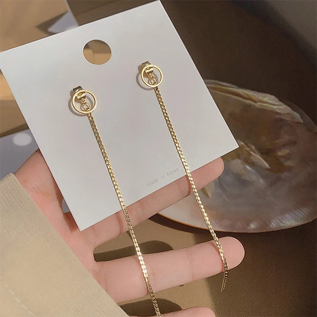 

Trendy a Pair of Super Fairy Earrings Korean Temperament Web Celebrity Personality 2021 New Drop Earrings Gold Plated Women's /