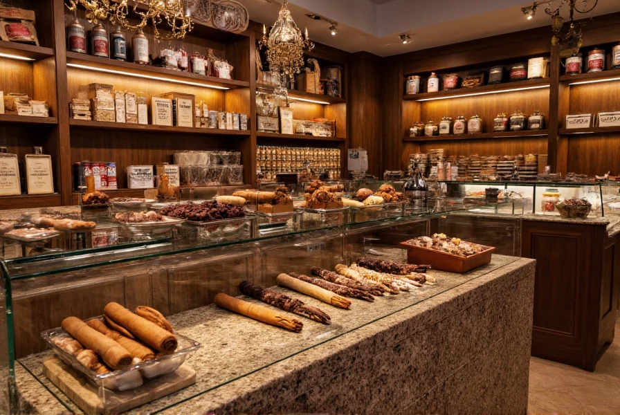 Artisan chocolate shop interior in Durham featuring cocoa products and cinnamon spices on display