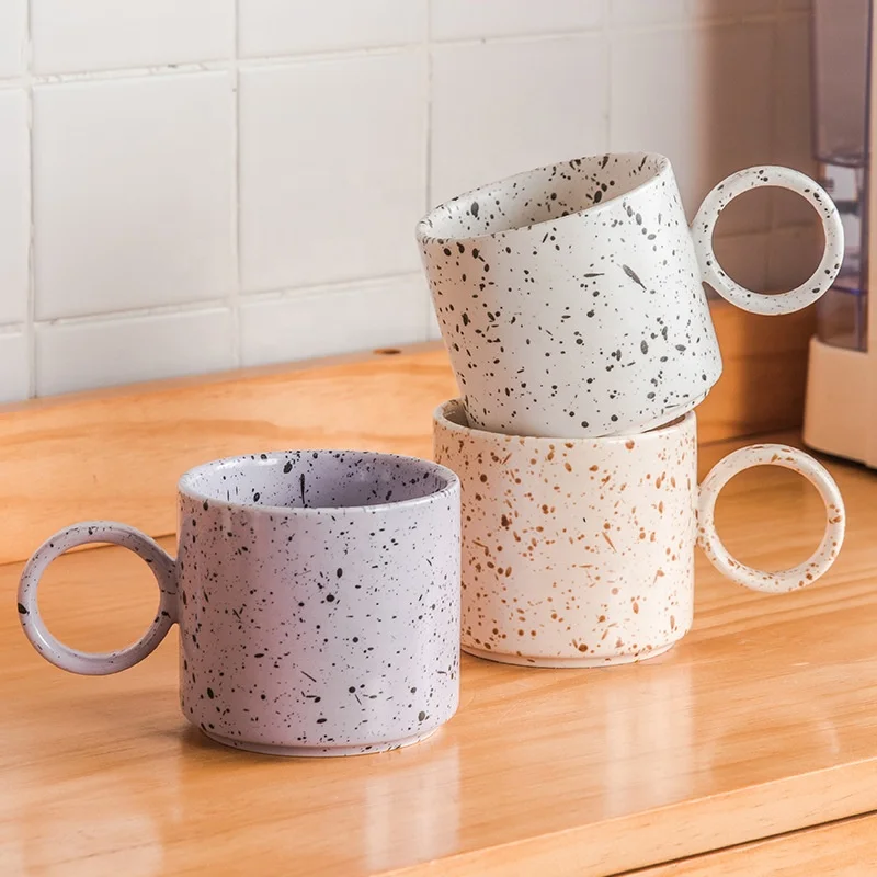 

Wholesale Big Ear Porcelain Speckled Coffee Mug,Korean Ins Style Homemade Spotted Mug,Black Spot Spray Ceramic Porcelain Mugs, White,purple,brown