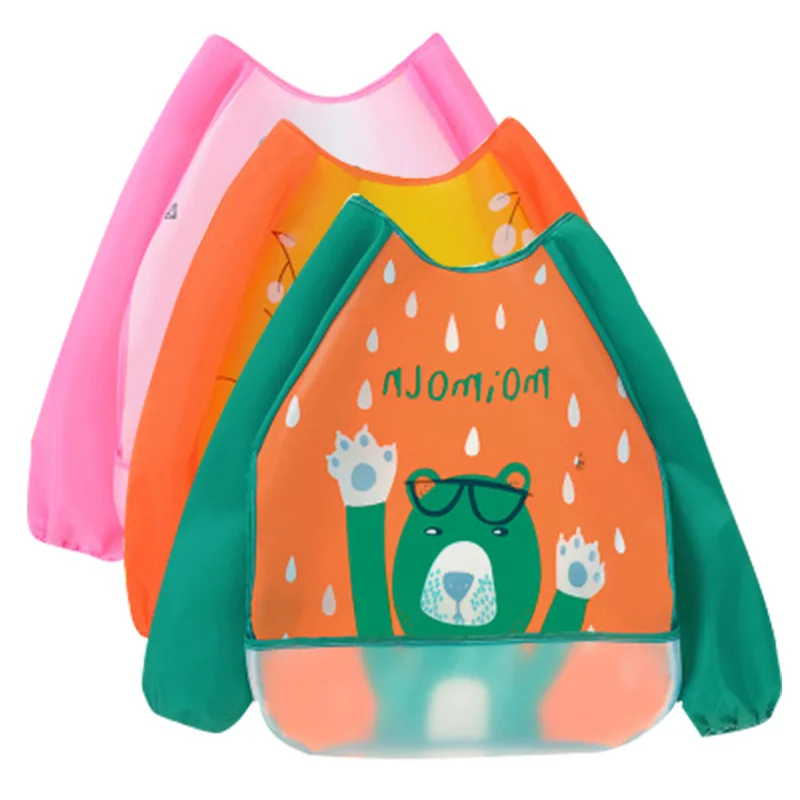 

Long Sleeve Bibs for Baby Feeding Smock Bibs Toddler Baberos Bavoir Waterproof Long Sleeve Apron Cartoon Animals Children Aprons