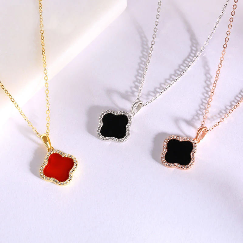 

Four Leaf Clover Pendant Necklace 925 Sterling Silver Diamond zircon Necklace, Can make custom patone