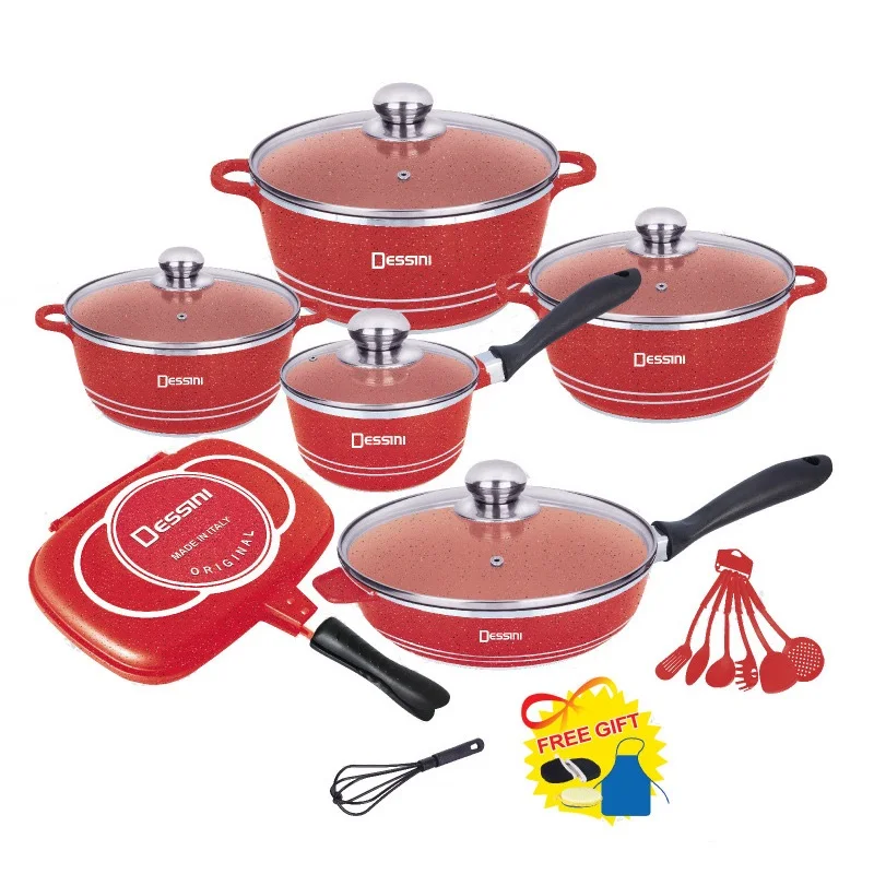 

Dessini 23 piece non-stick pot energy saving household pot set, Red black