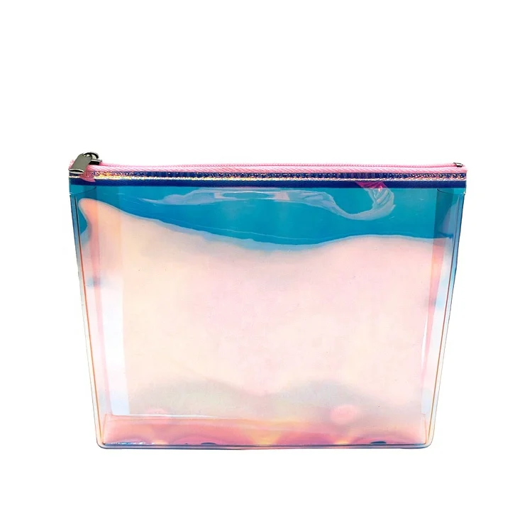 

Custom clear fashionable PVC fashion pouch wholesale pvc holographic zipper big hologram bag