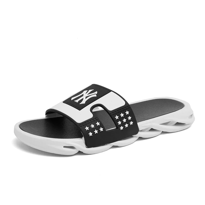 

The Fine Quality WTR Fashion Summer Rubber Black Gray Bedroom Custom Slippers, Black+white,black+gray