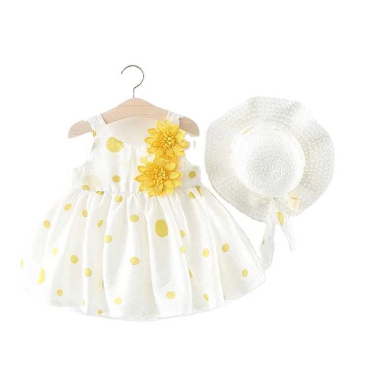 

Wholesale latest design summer korean baby sleeveless bowknot casual polka dot girls dresses