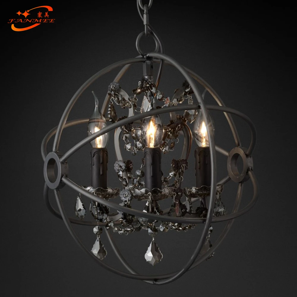 

Foucault's Orb Crystal Chandelier Lights LED Rustic Candle Pendant Light Chandelier Hanging Lamp for Dining Living, Black metal frame