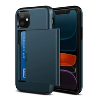 

For iPhone 11 Case, Credit Card Holder Wallet Sliding Cover For iPhone 11 6.1 Dual Layer Shockproof Cover Case