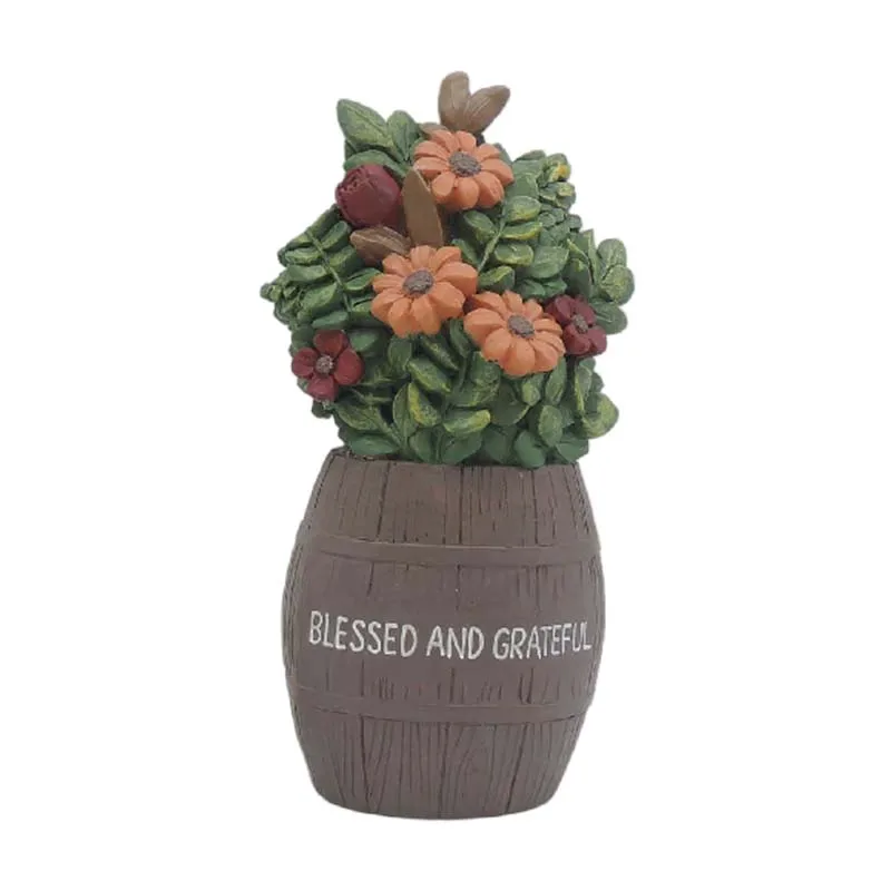 Bucket Flowerpots And Flowers-"Blessed And Grateful" Resin Flower Decor Fall Decor For Home Clearance