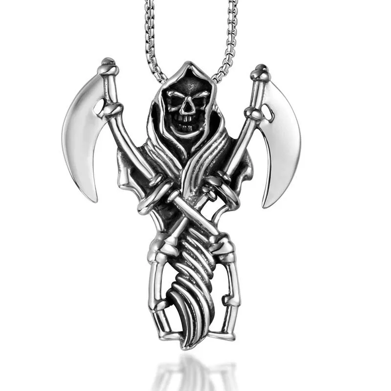 

Hiphop stainless steel skull death sickle pendant necklace for men