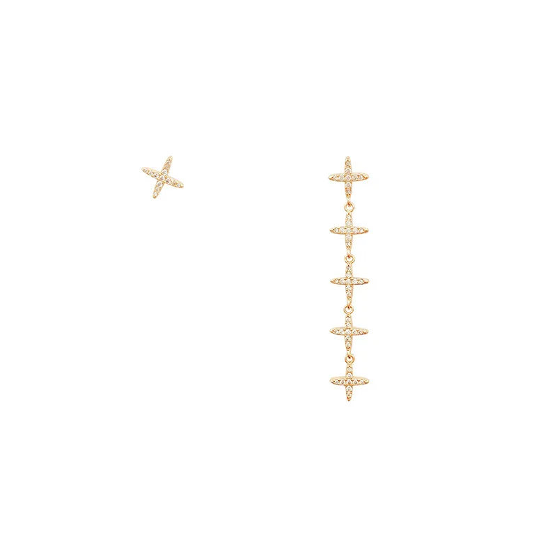 

Cross Tassel Zircon Inlaid Earring Stainless Steel Cross Tassel Ear Pierced Irregular Earrings