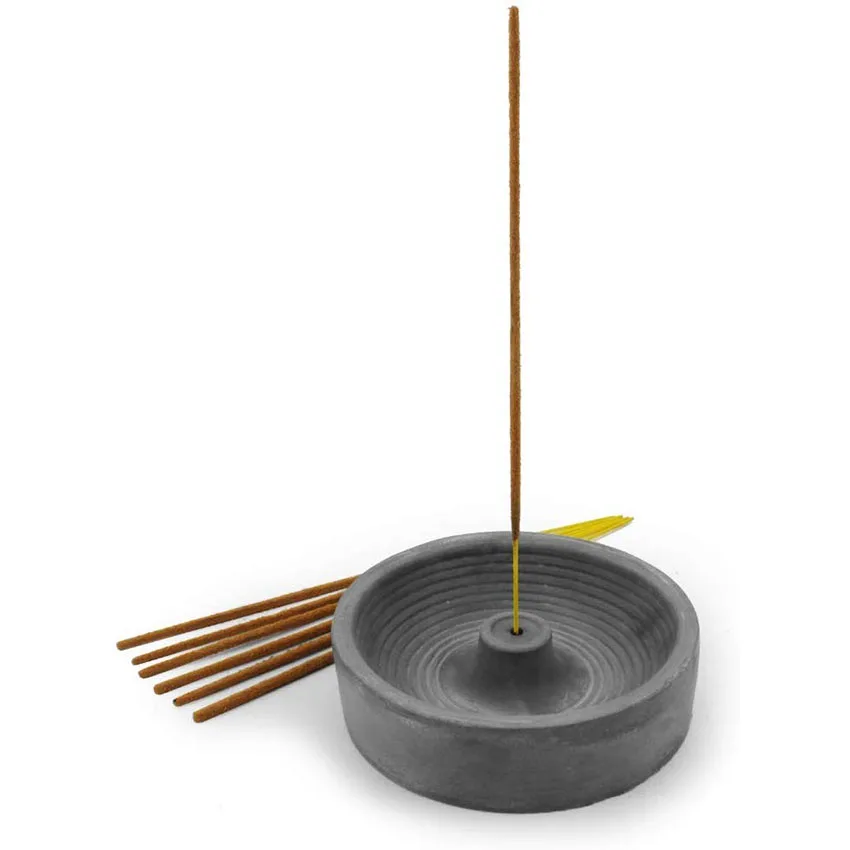 手工灰色水泥香炉持有人圆形立式燃烧器和喷泉形状室内香炉持有人