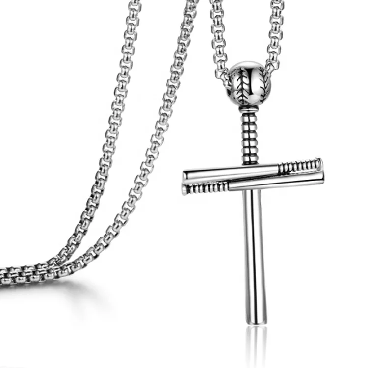 

Stainless steel Hot sale design Gold Cross Baseball Pendant Necklace Baseball Necklace, As pictures