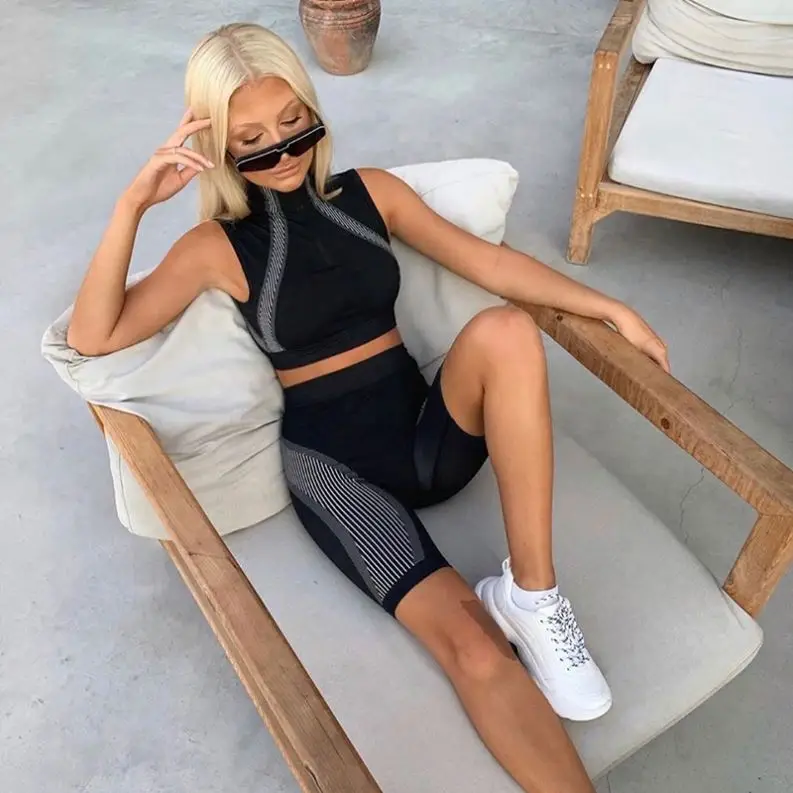 

LDDRESS 2020 New arrival 2 piece set women clothing hot tops and shorts outfits sports set Two Pieces Biker Shorts Set for girls