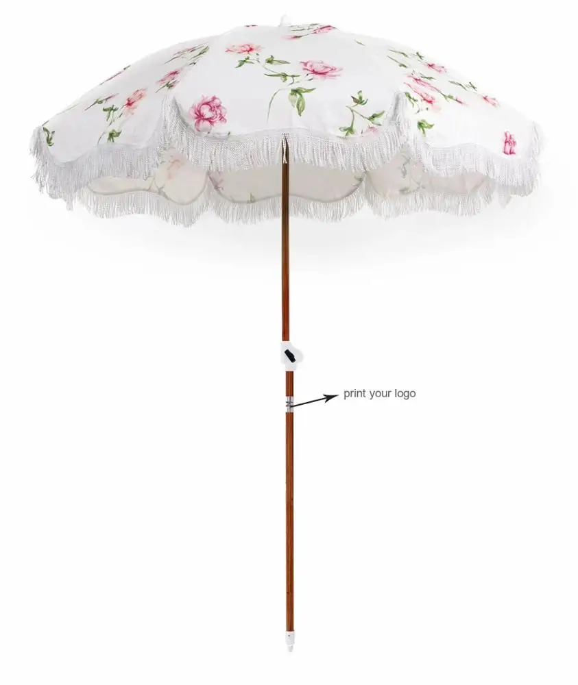 

parasol pagoda hawaii striped tassel wooden luxury fringe beach umbrella with tassels, Customized color
