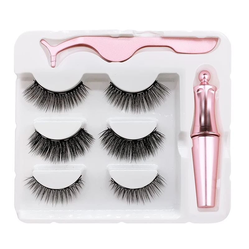 

3 Pairs False Eyelashes Vendors Gift Packaging Box Custom Waterproof Liquid Eyeliner Magnetic Eyelash Set, Black