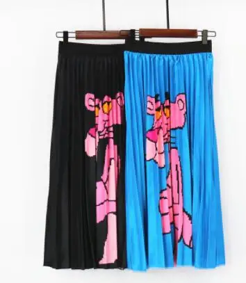 

Cartoon Pleated Skirt Long Skirts Womens High Waist Elastic A Line Midi Skirt For Women Summer Rok Party Holiday Streetwear