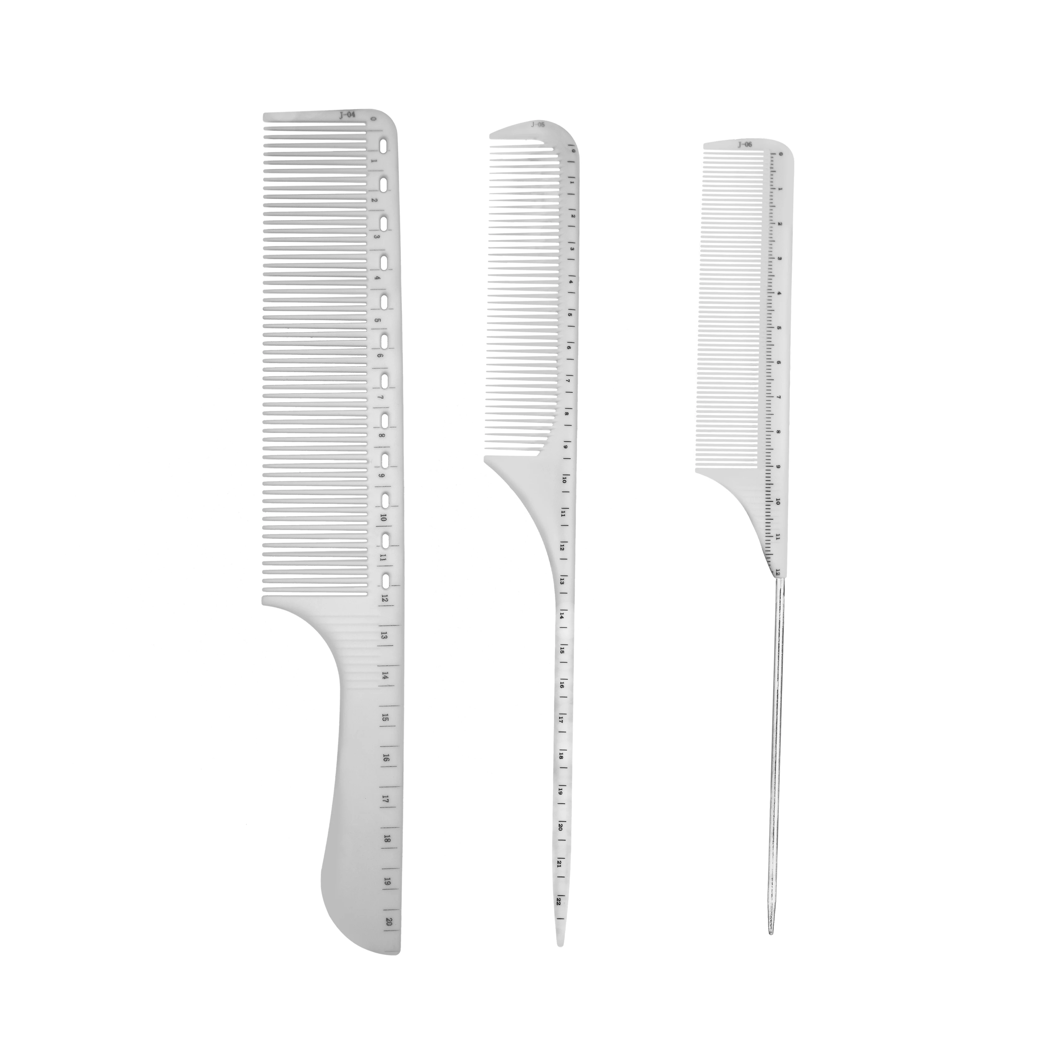 

MJ Hair Comb Matte Measurement Ruler Comb Styling Straight Curly Wet Dye hair styling Barber Hair Cutting Combs, White