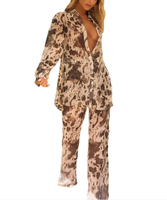 

Autumn Long Sleeve Camouflage Buttons Ladies Casual Two Pieces Set