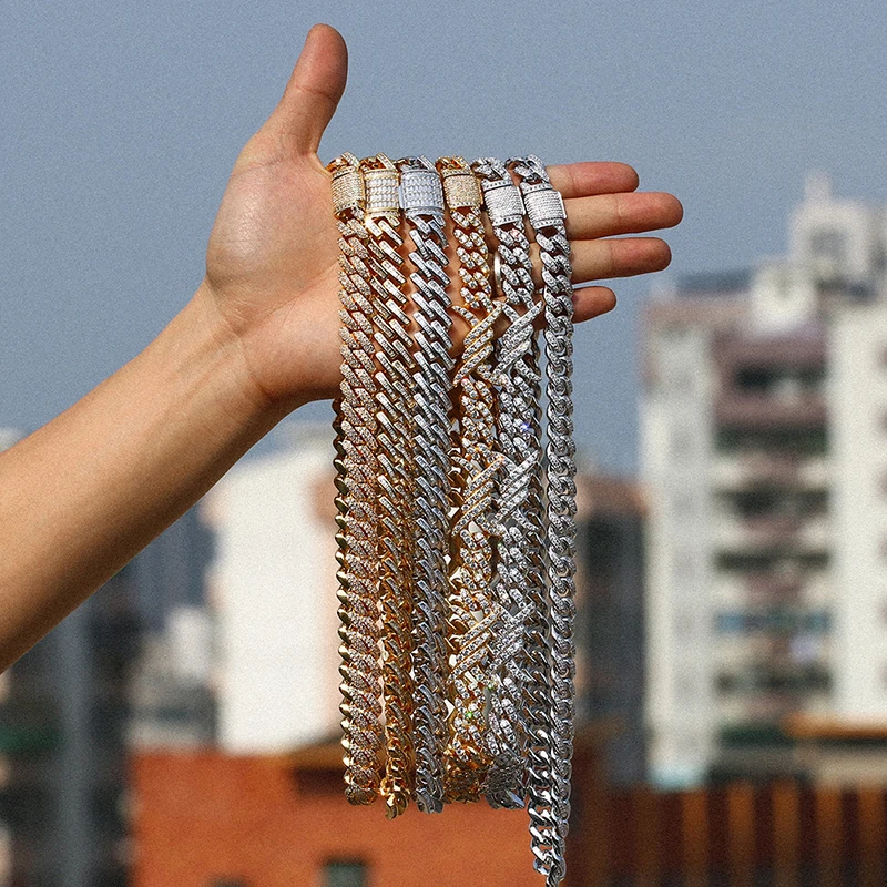 

12mm High quality prong cuban link chain Miami chain jewelry men, Gold silver