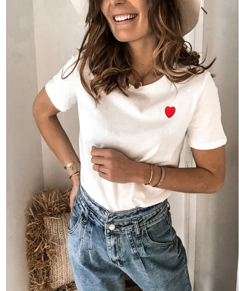 

2021 summer short-sleeved women's t-shirt loose round neck love printed t-shirt