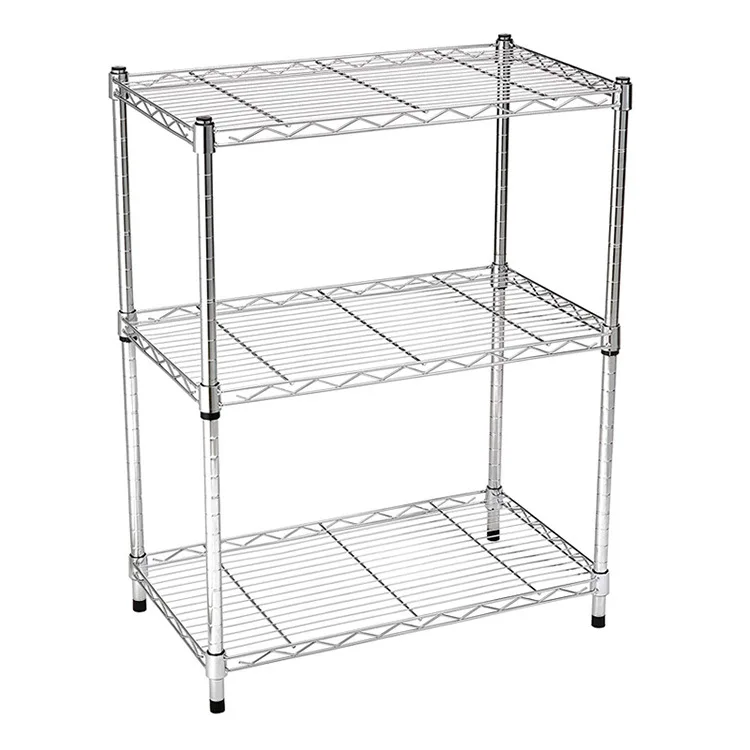 

3 Layers Warehouse Home Kitchen Bathroom Shoe Tire Stainless Steel Metal Storage Racks Shelf, Silver