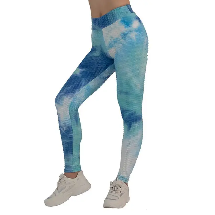 

Women Tie Dye Jacquard Yoga Sports Fitness Leggings High Waist Butt Lift Skinny Booty Scrunch Push Up Printed Workout Tights, As the picture shows