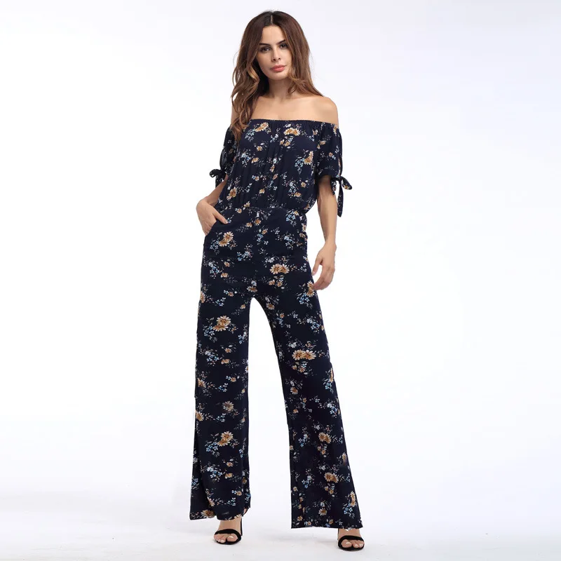 

2020 Bandage Sheer Printed Two Piece Set Clothing Women Long Jumpsuit