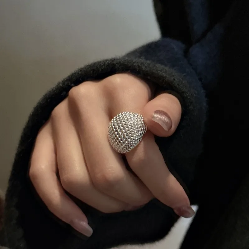 INS Fashion Popular Rings 925 Sterling Silver Geometric Round Open Adjustable Ring for Women