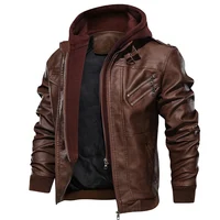 

Zipper Brown Leather Jacket Male Wholesale Latest Design Hooded Motorcycle Bomber Leather Jacket