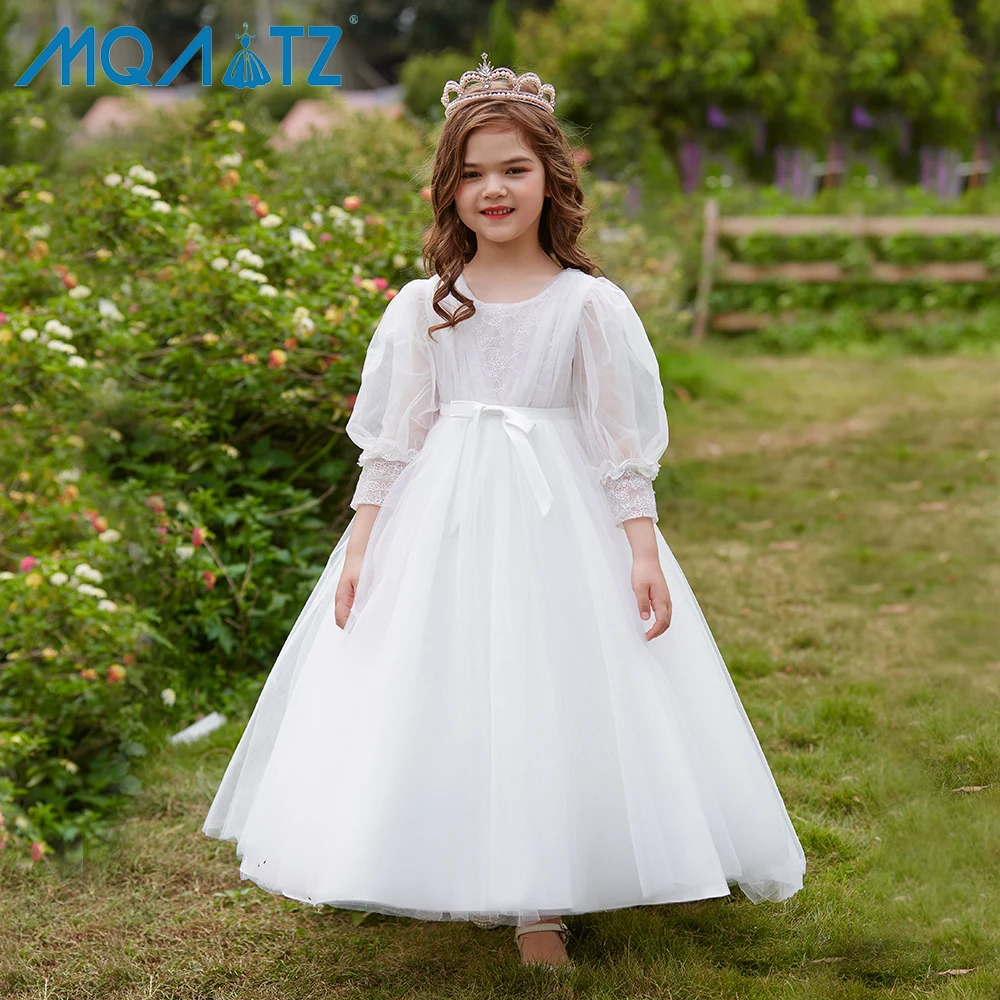 

MQATZ Girl Long Sleeves Fairy Girls Tulle Wedding Princess Pageant Dress Lace Prom Ball Gown LP-313