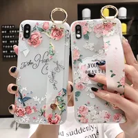 

Rose flower transparent wrist band mobile phone case for Huawei P10 P20 P30 phone cover embossed for Nova 3/4 Mate10/20 Pro