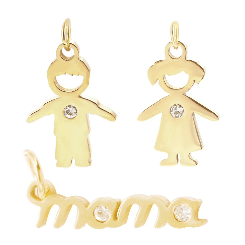

Boy Girl Cute Pendant Family Charms for Jewelry Making Bulk Gold Diy Earring Necklace Stainless Steel Accessories Fashion Charm
