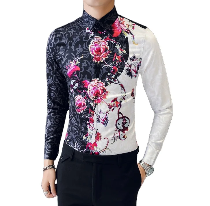 

Flower Men Long Sleeve Shirt Slim Fit Fancy Shirts Casual Shirts Streetwear Social Clothing Camisa Masculina