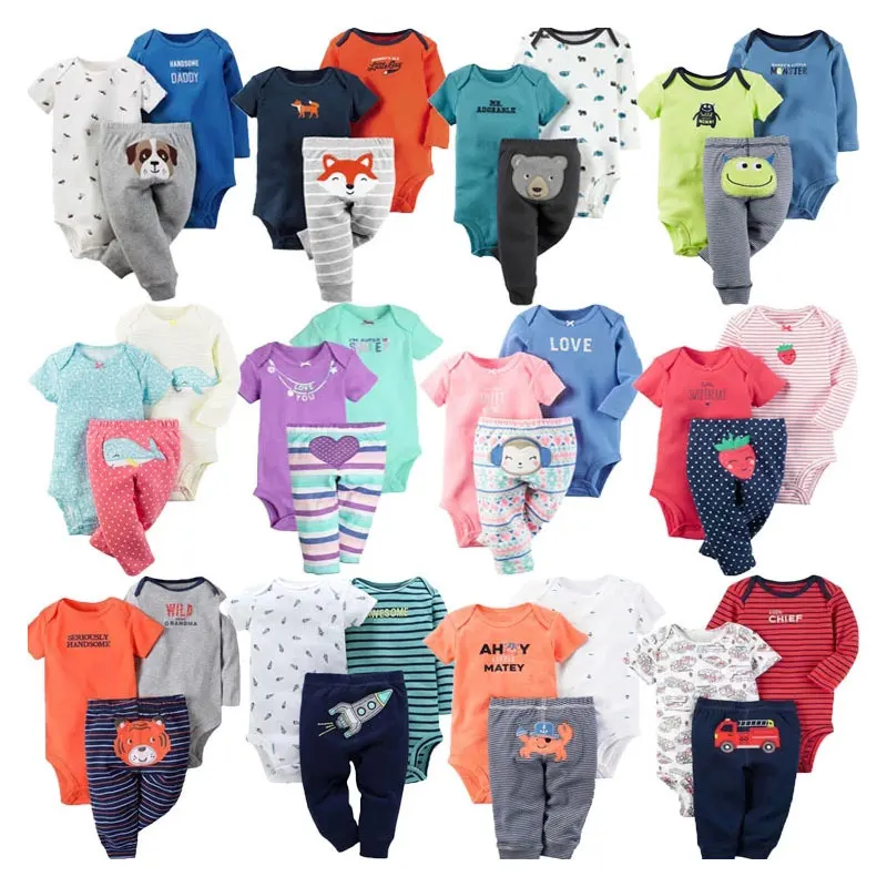 

Cute Pattern Baby Clothing Sets Wholesale Casual Newborn Baby Clothes 3Pcs Romper Baby, As pictures