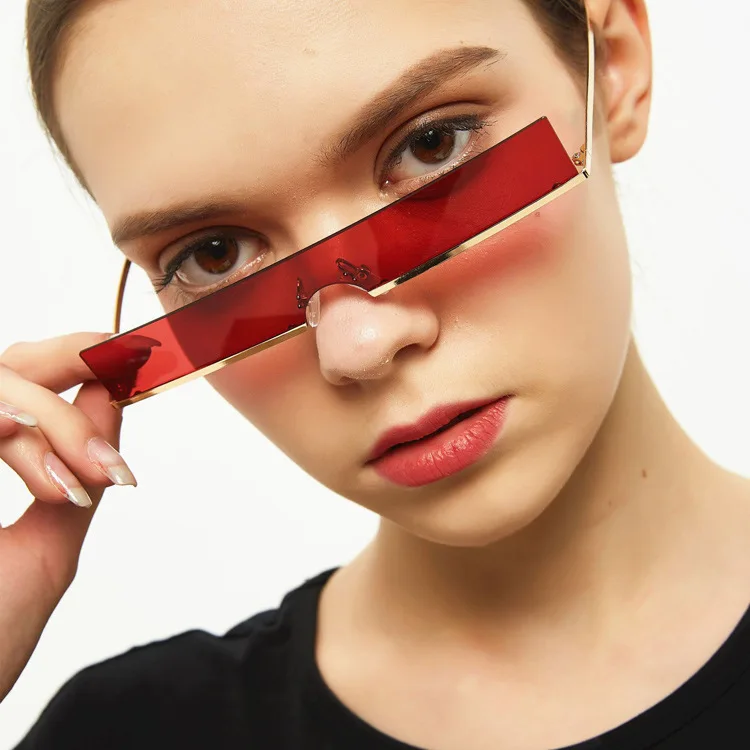 

SKYWAY Fashion Metal Sun Glasses Trendy Rimless Rectangle One Piece Lens Women Sunglasses