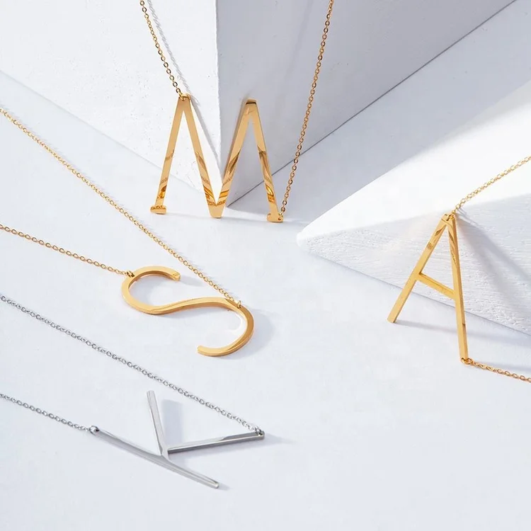 Custom Sideways Birthday Gift Letter 18K Plating Gold Initial Necklace