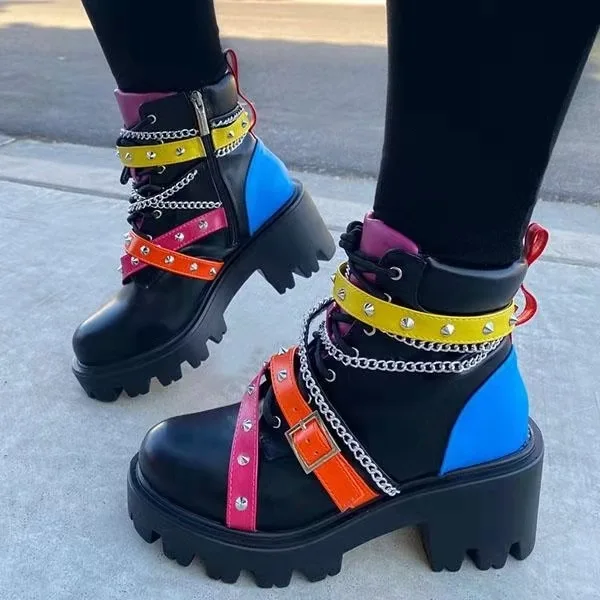 

2021 Hot Sell Women Plus Size Shoes Belt black Rivet PU Boots, 3colors