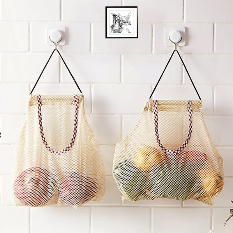 

Reusable Organic Cotton String Shopping Bags Produce Net Bags with Long Handle for Fruit Vegetable Storage Grocery Mesh Bags