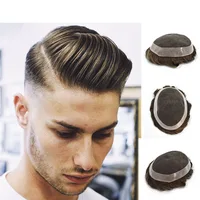 

Quality Virgin French Lace front Men hair replacement system men Toupee with Lace Top with PU Skin around