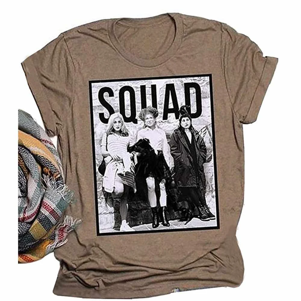 

Hot Sale Halloween Women's Top Three Witch Print Round Neck Short Sleeve T-shirts